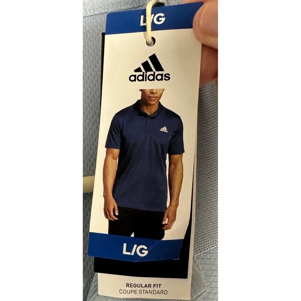 NEW Adidas Polo Shirt Mens Large Light Blue Regular Fit Golf Performance Rugby